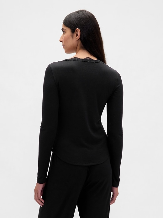 Image number 3 showing, Mini Rib Lace-Trim PJ Top