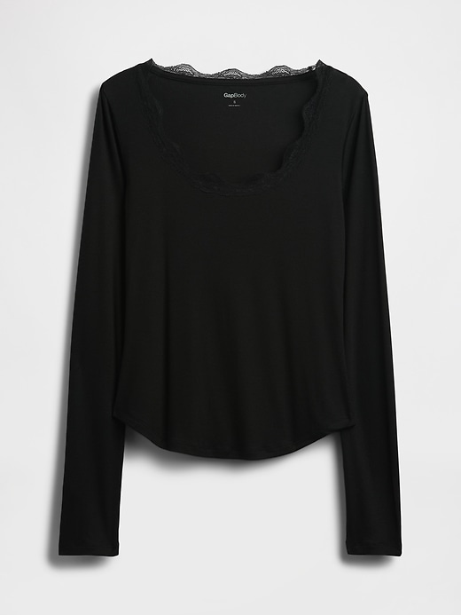 Image number 5 showing, Mini Rib Lace-Trim PJ Top