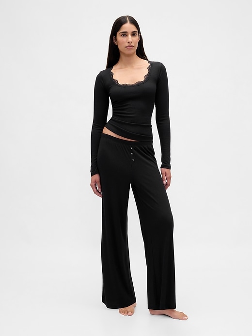 Image number 2 showing, Mini Rib Lace-Trim PJ Top