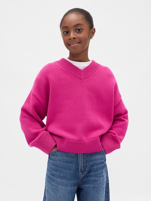 Image number 1 showing, Kids Boxy V-Neck Sweater