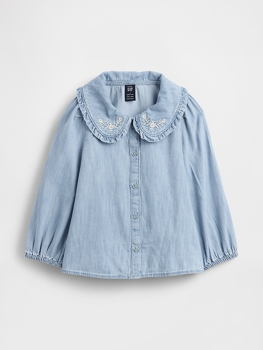 Image number 1 showing, Baby & Toddler Denim Ruffle Collar Shirt