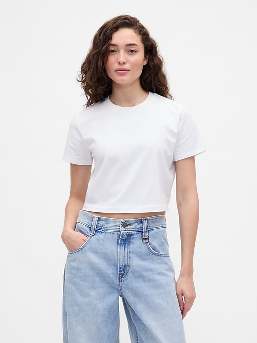 Image number 1 showing, Gap × BÉIS Organic Cotton VintageSoft Crop Graphic T-Shirt