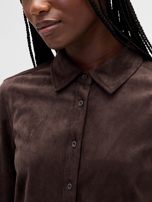 Image number 4 showing, Vegan Suede Fitted Shirt