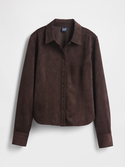 Image number 5 showing, Vegan Suede Fitted Shirt