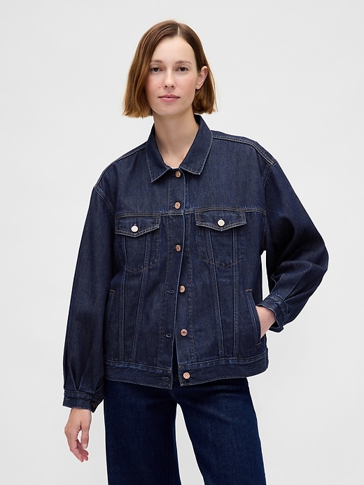 HIRUNE　SISE　Balloon Denim Jacket NAVY UltraSoft Oversized Balloon-Sleeve Icon Denim Jacket | Gap