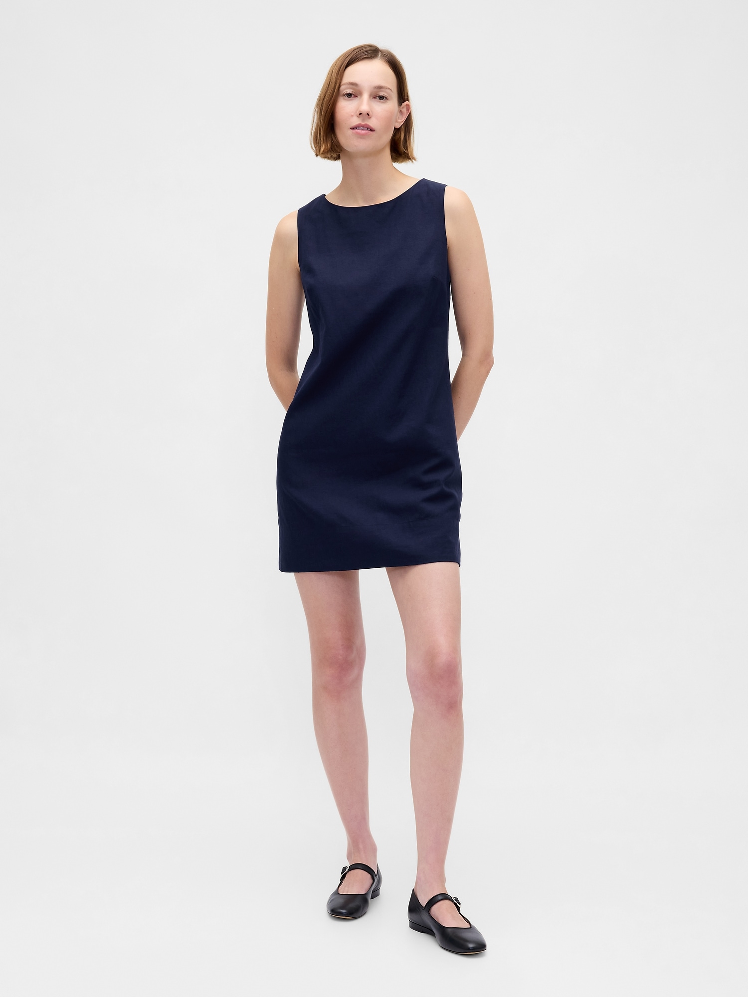 Linen-Blend Mini Shift Dress