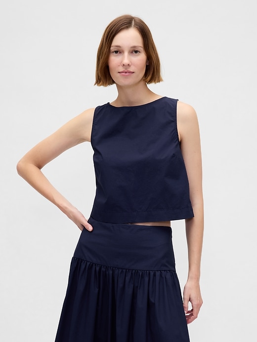Image number 1 showing, Poplin Boatneck Shell Tank Top