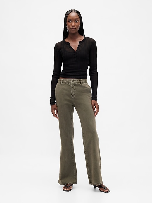 Image number 1 showing, Low Rise Relaxed Flare Khakis