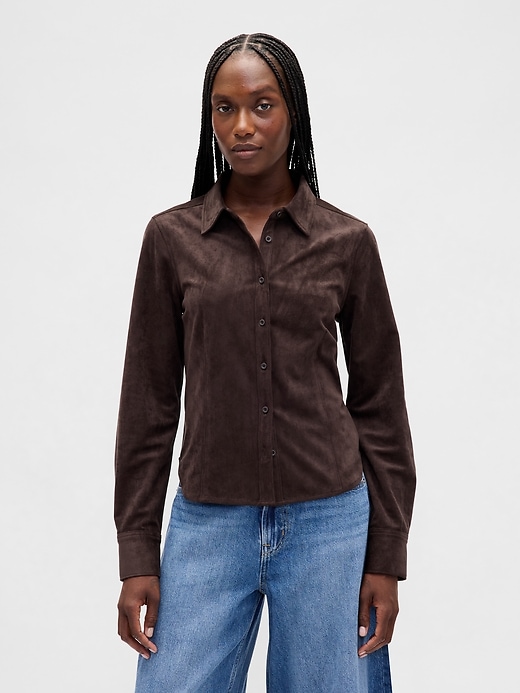 Image number 1 showing, Vegan Suede Fitted Shirt