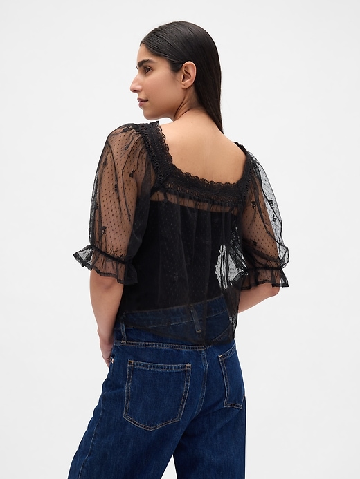 Image number 3 showing, Sheer Tulle Embroidered Top