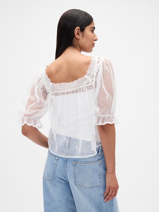 Image number 3 showing, Sheer Tulle Embroidered Top