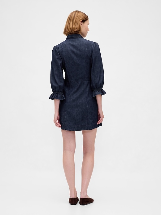 Image number 2 showing, Denim Puff-Sleeve Seamed Mini Dress