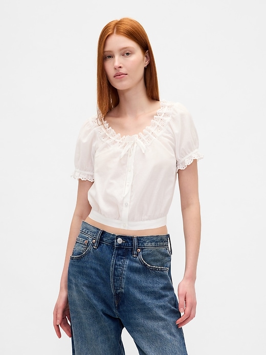 Image number 1 showing, Eyelet Crop Top