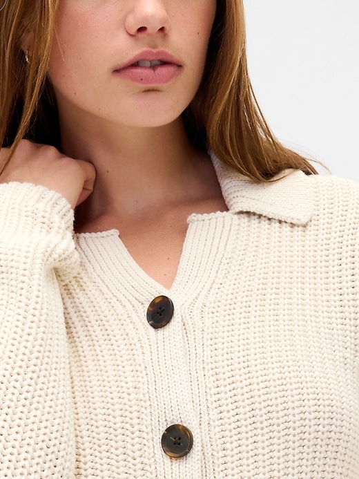 Image number 4 showing, 100% Cotton Collared Crop Cardigan Sweater