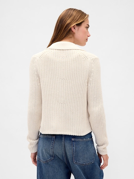 Image number 3 showing, 100% Cotton Collared Crop Cardigan Sweater