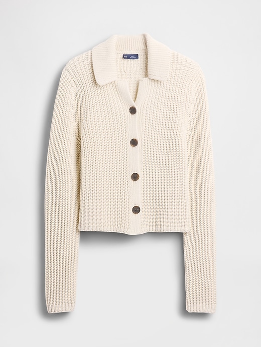Image number 5 showing, 100% Cotton Collared Crop Cardigan Sweater