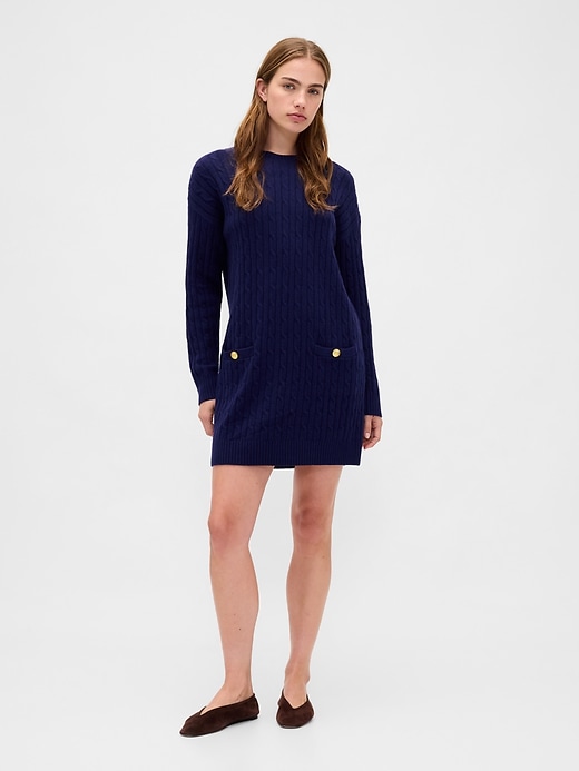 Image number 1 showing, CashSoft Cable-Knit Mini Sweater Dress