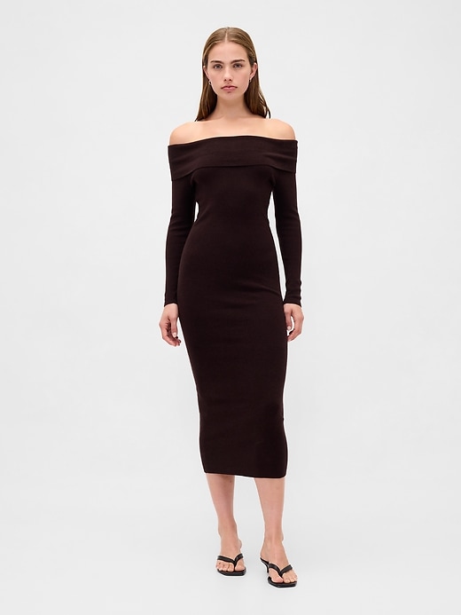 Image number 1 showing, CashSoft Stretch Off-Shoulder Midi Sweater Dress