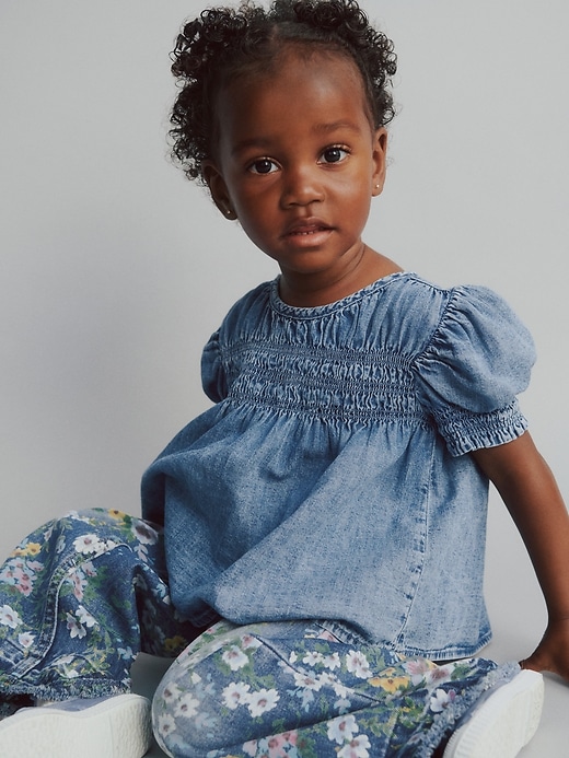 Image number 3 showing, Toddler Denim Smocked Top