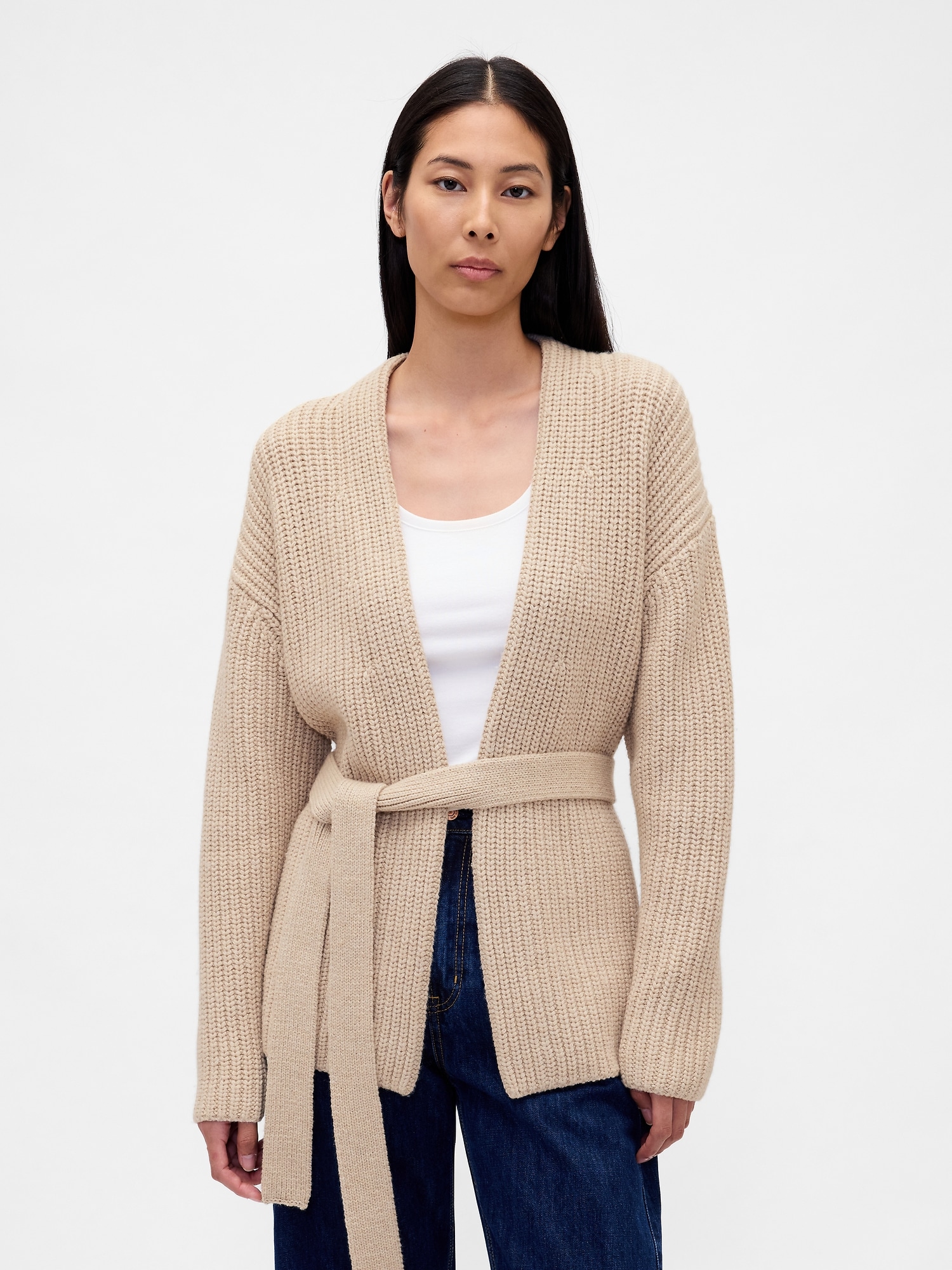 Cotton-Blend Wrap Cardigan Sweater