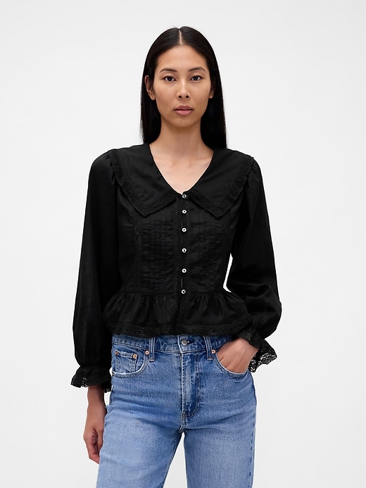 Image number 1 showing, Collared V-Neck Peplum Top