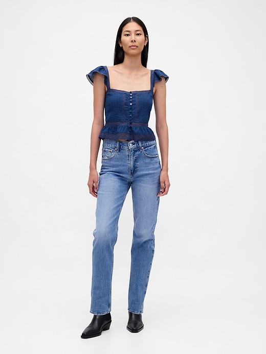 Image number 2 showing, Lace Ruffle Voile Peplum Crop Top