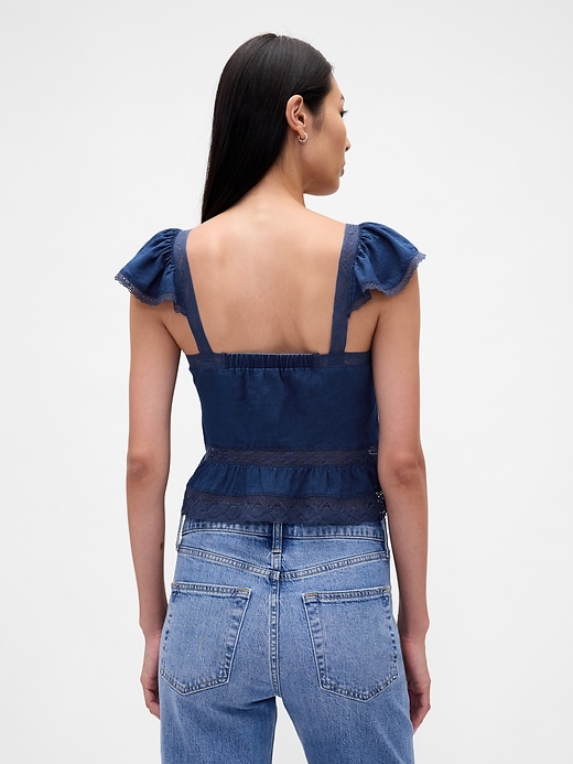 Image number 3 showing, Lace Ruffle Voile Peplum Crop Top