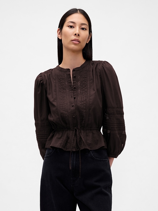 Image number 1 showing, Lace-Trim Voile Top