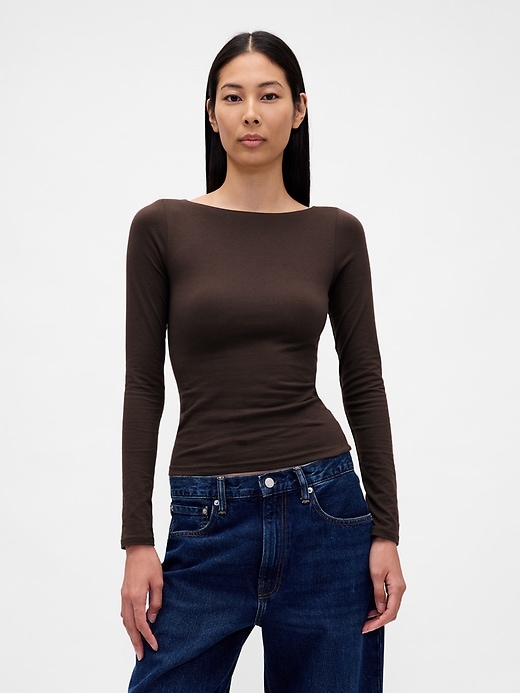 Image number 1 showing, CloseKnit Jersey Boatneck Open-Back T-Shirt