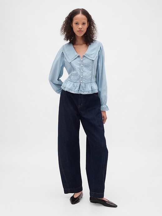 Image number 2 showing, Collared V-Neck Peplum Top