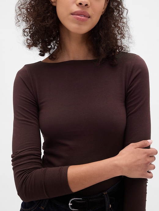 Image number 4 showing, CloseKnit Jersey Boatneck Open-Back T-Shirt