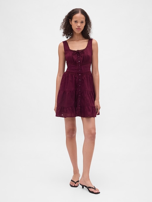Image number 1 showing, Lace-Trim Tiered Mini Dress