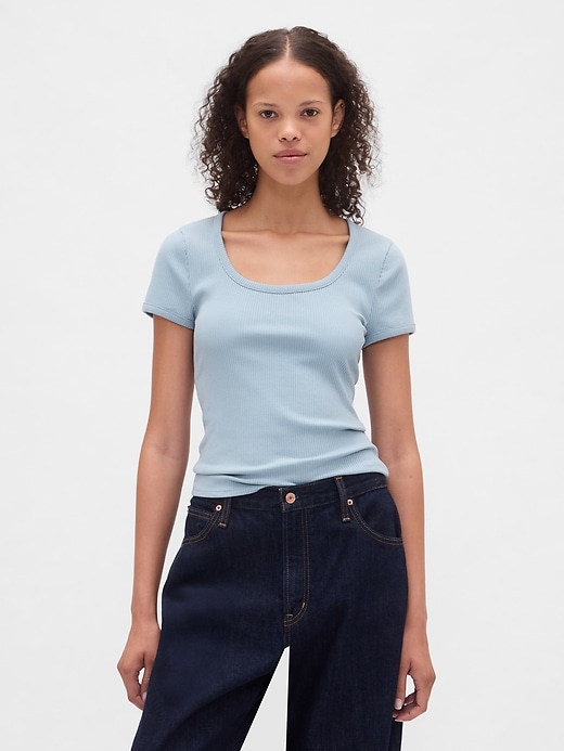 Image number 1 showing, Modern Compact Rib Scoop Crop T-Shirt