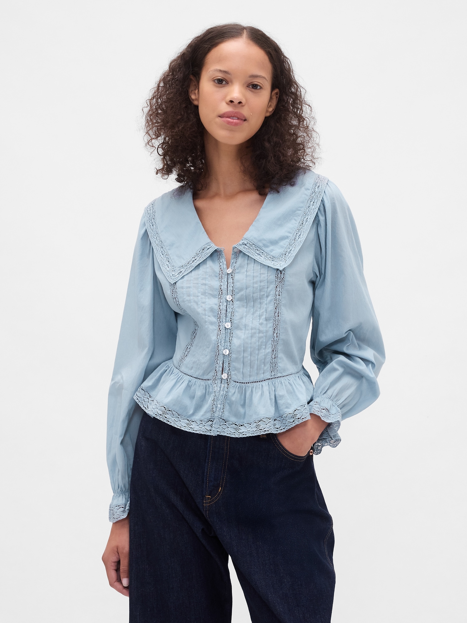 Collared V-Neck Peplum Top