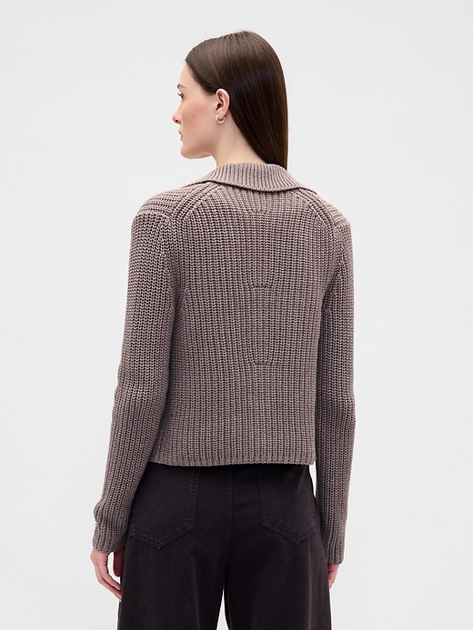 Image number 3 showing, 100% Cotton Collared Crop Cardigan Sweater