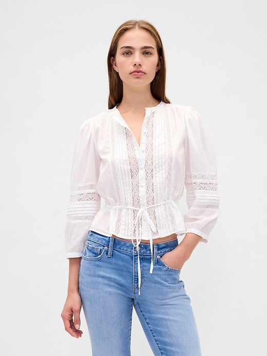 Image number 1 showing, Lace-Trim Voile Top