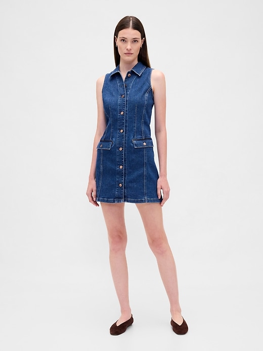 Image number 1 showing, Denim Collared Mini Shift Dress