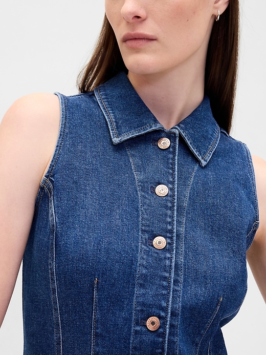 Image number 4 showing, Denim Collared Mini Shift Dress