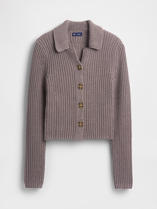 Image number 5 showing, 100% Cotton Collared Crop Cardigan Sweater