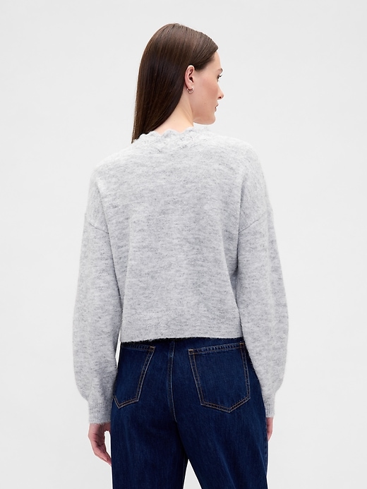 Image number 3 showing, Fuzzy Pointelle Scalloped Crop Cardigan