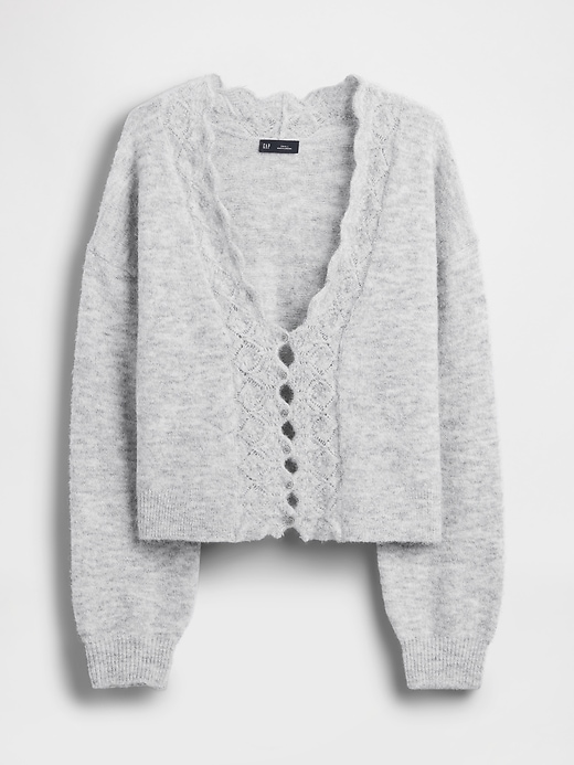 Image number 5 showing, Fuzzy Pointelle Scalloped Crop Cardigan