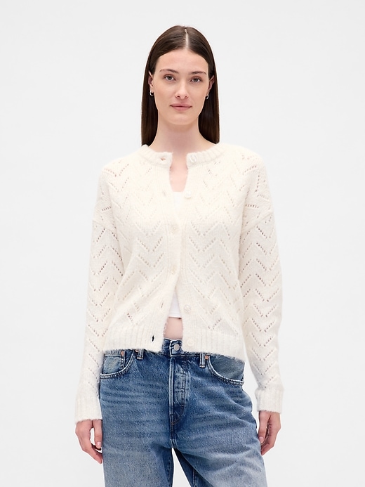 Image number 1 showing, Fuzzy Pointelle Cardigan