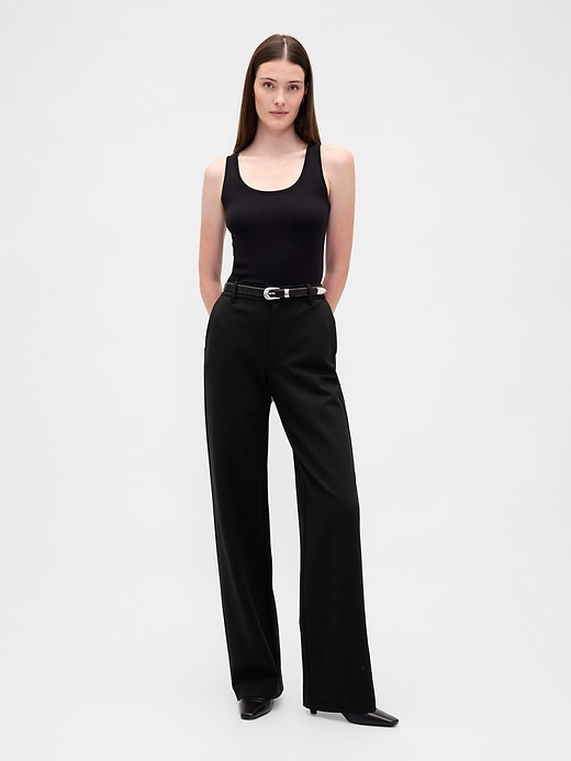 Image number 1 showing, High Rise Double Knit Wide-Leg Pants