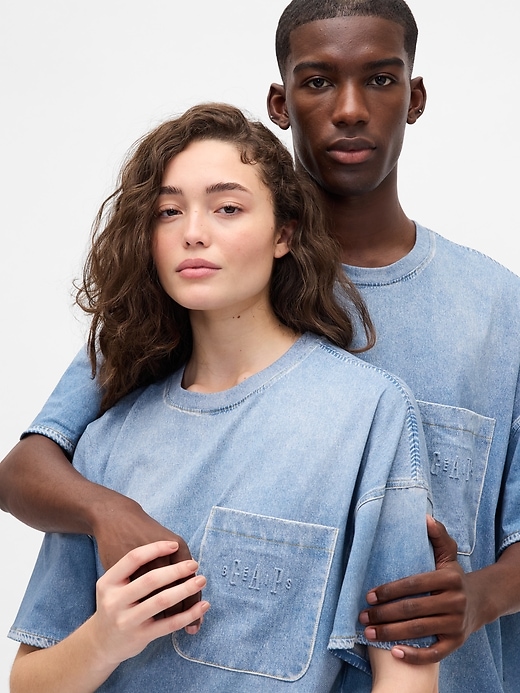 Image number 8 showing, Gap × BÉIS Adult Knit Denim Pocket T-Shirt