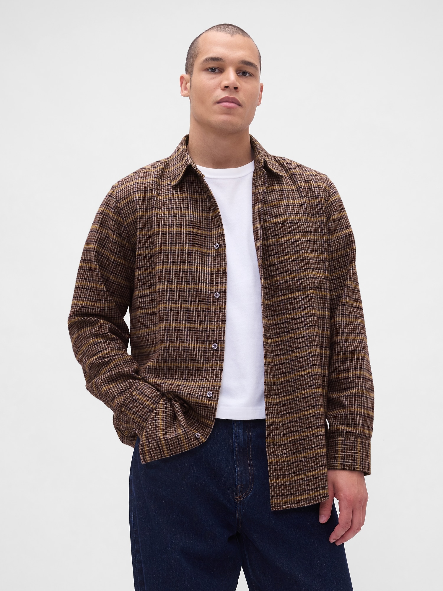 Organic Cotton Relaxed Flannel Shirt - Brown Check