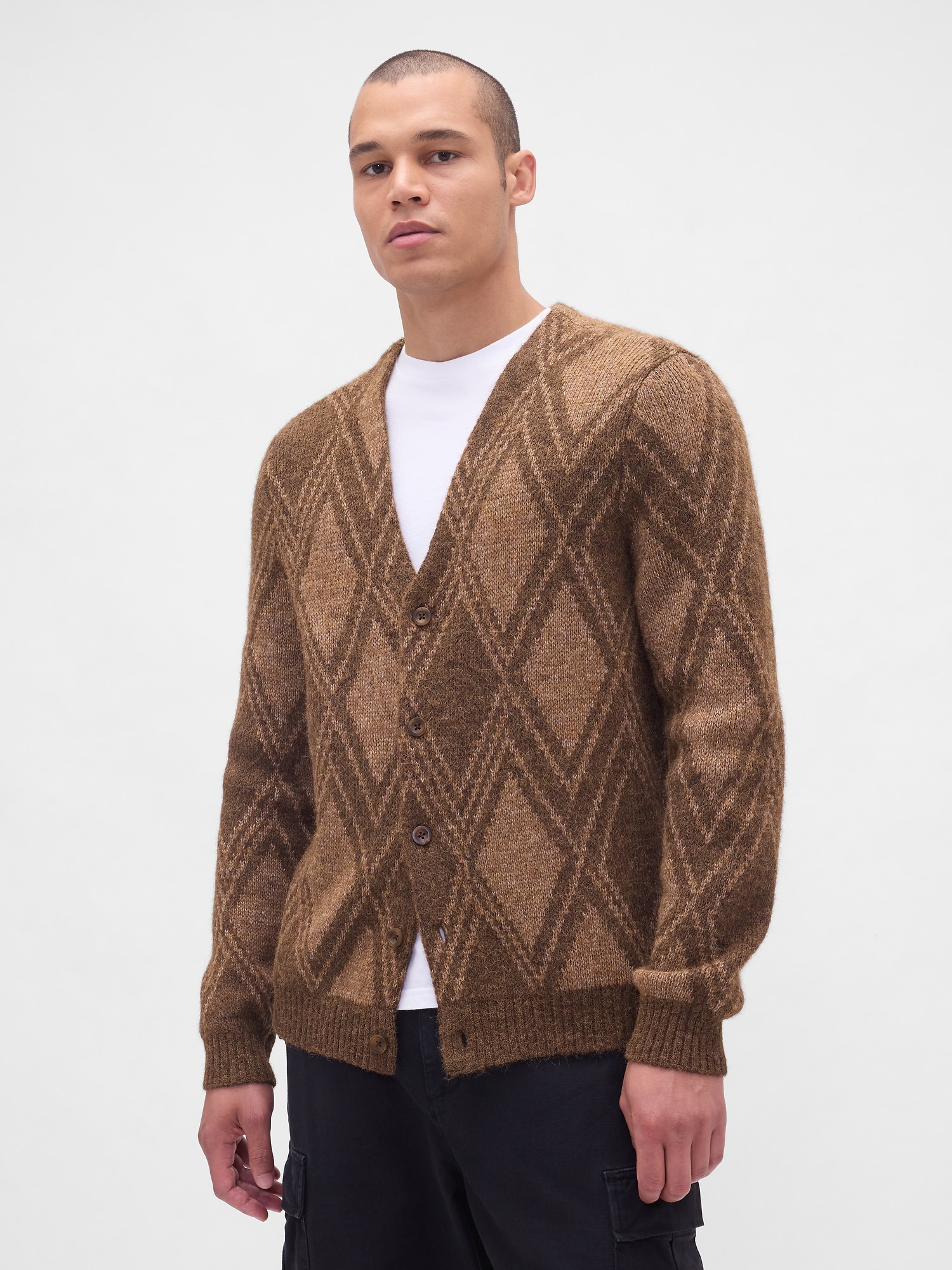Brushed Argyle Cardigan