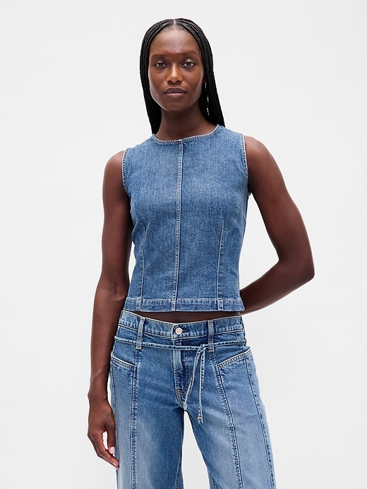 Image number 1 showing, Denim Crop Shell Tank Top