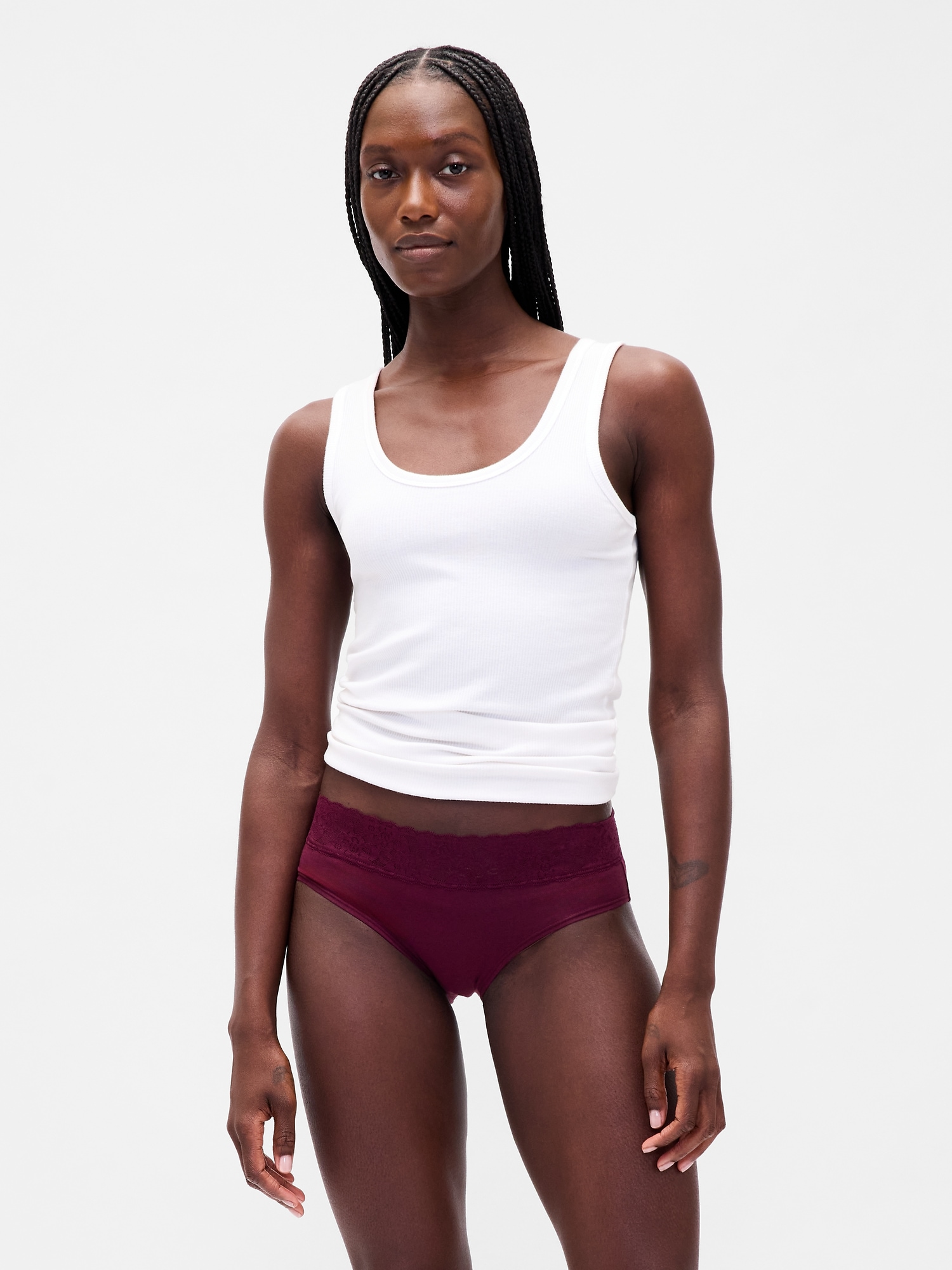 Organic Stretch Cotton Lace-Trim Hipster