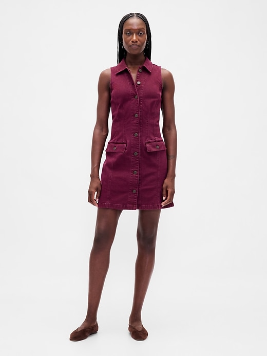 Image number 1 showing, Denim Collared Shift Mini Dress
