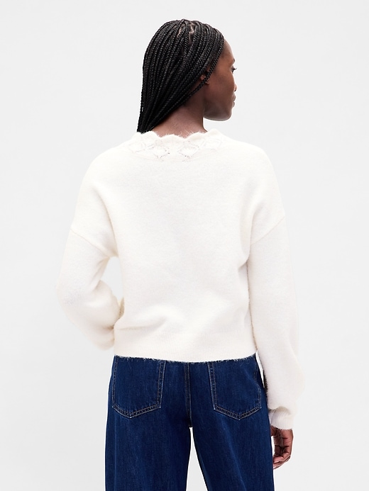 Image number 3 showing, Fuzzy Pointelle Scalloped Crop Cardigan